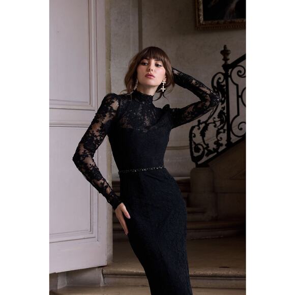 V.Chapman Womens The Jules Turtleneck Lace Maxi Dress Black Size 12 NWT - Picture 2 of 12